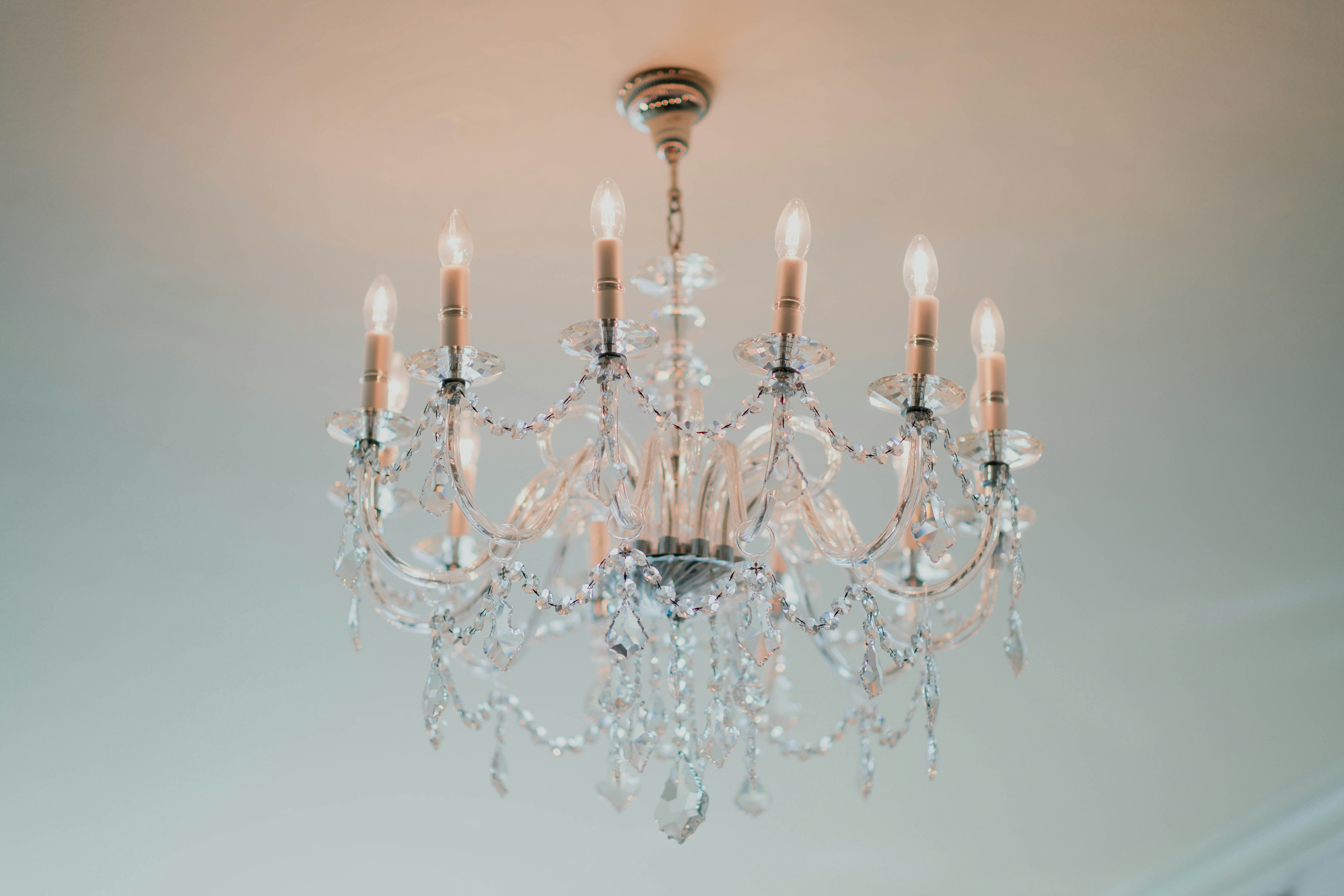 Classic crystal chandelier with candle-style bulbs