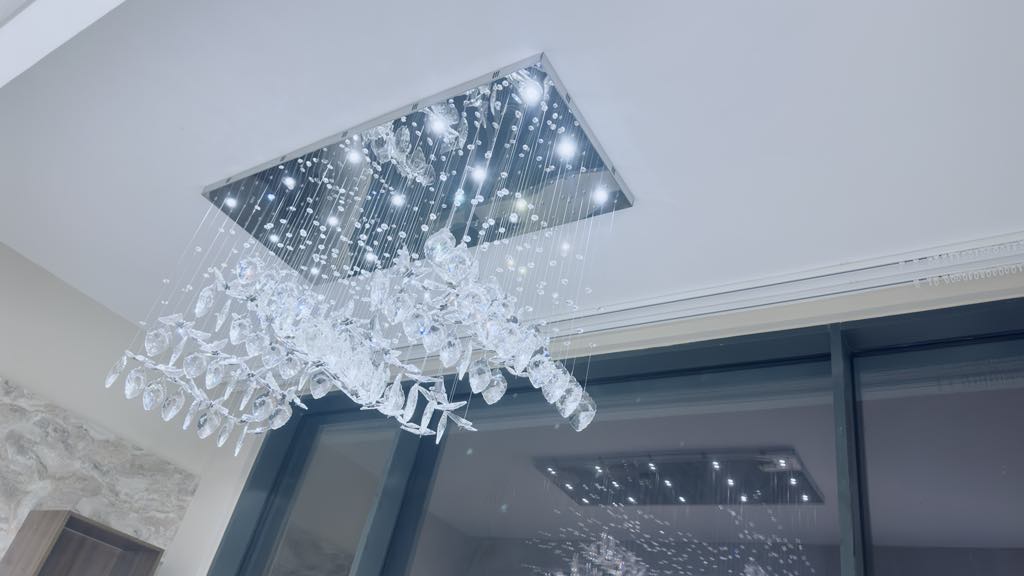 Rectangular cascading crystal chandelier