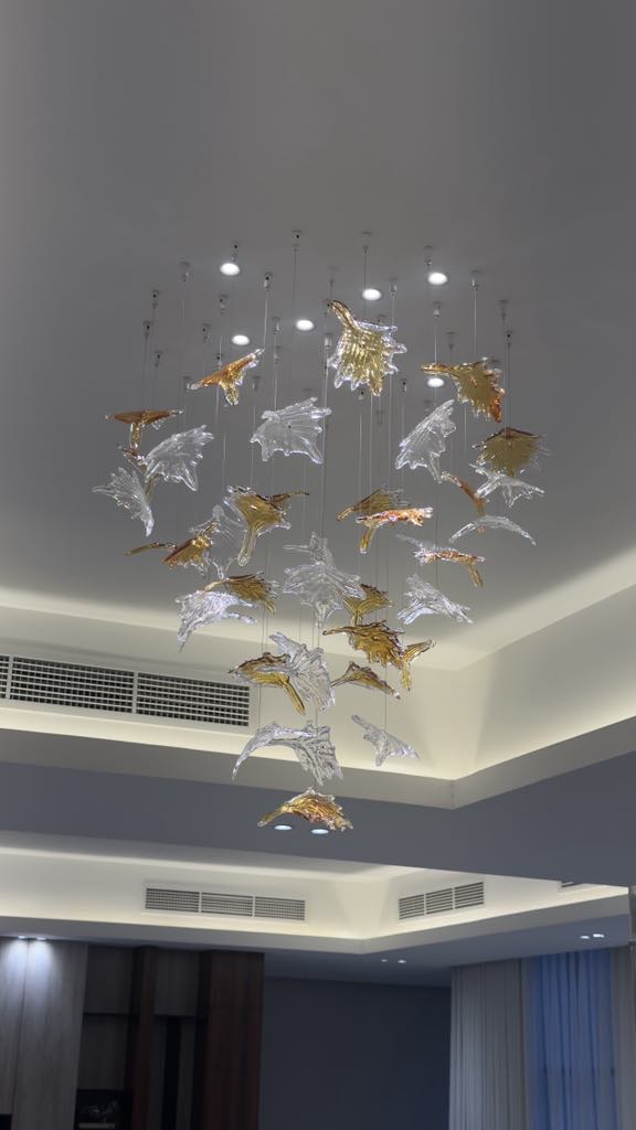 Vertical arrangement of glass elements chandelier